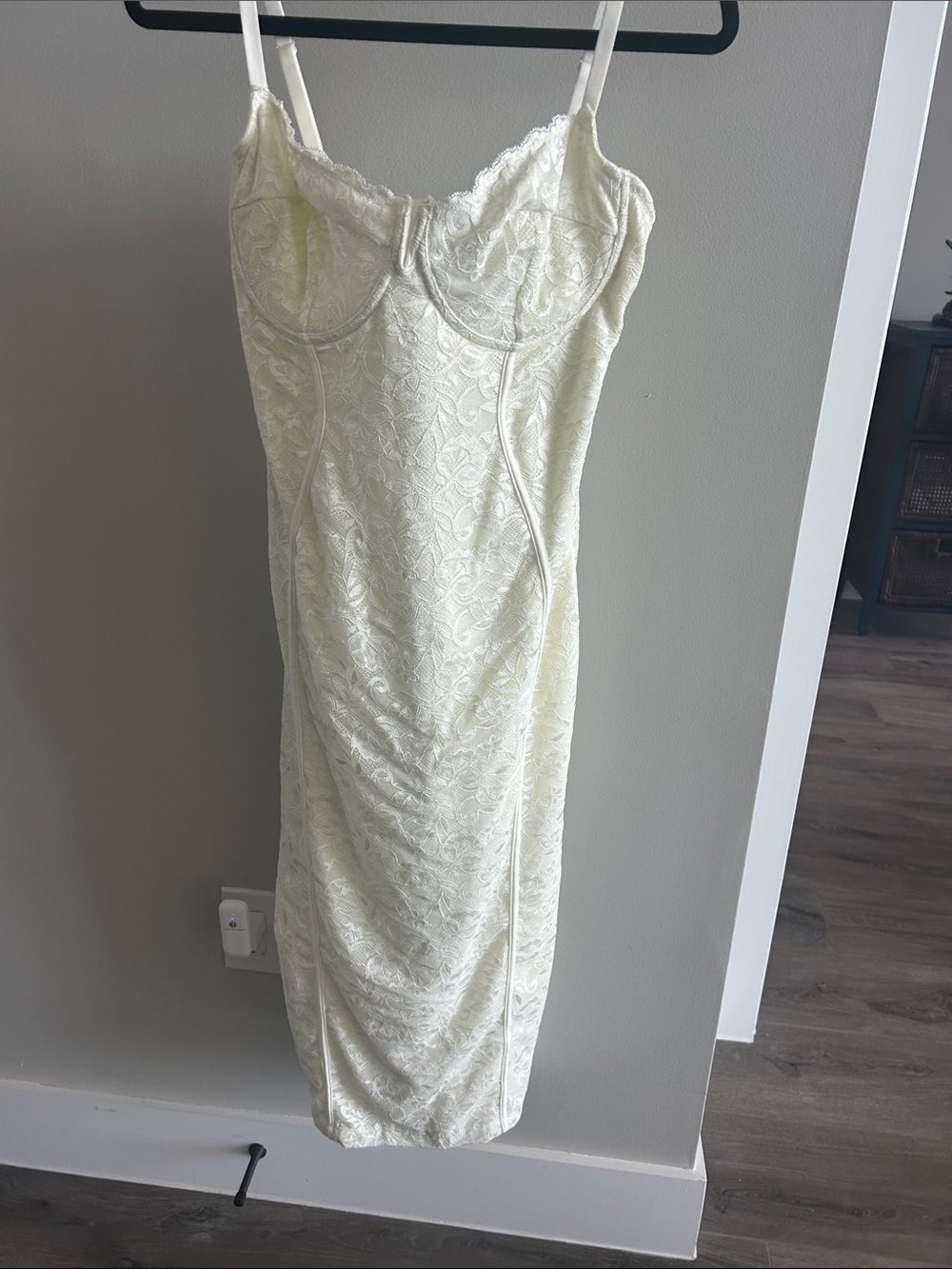 Popilush Lace Slip Midi Dress in Cream with Delicate Straps